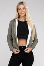 Load image into Gallery viewer, Ambiance Apparel Fuzzy Trim Zip-Up Crop Hoodie