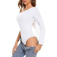 Load image into Gallery viewer, Fringe Trim One Shoulder Long Sleeve Body Suit Top, XL, 3G-193T003