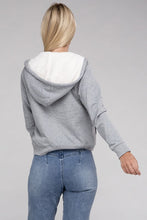 Load image into Gallery viewer, Ambiance Apparel Fuzzy Trim Zip-Up Crop Hoodie