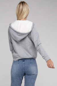 Ambiance Apparel Fuzzy Trim Zip-Up Crop Hoodie