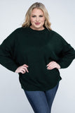 ZENANA Plus Oversized Round Neck Raw Seam Melange Sweater