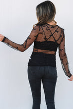 Load image into Gallery viewer, Black Bow Mesh Long Sleeve Top