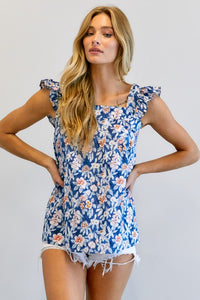 Davi & Dani Floral Printed Ruffle Sleeveless Top