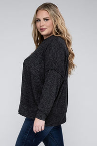 ZENANA Plus Brushed Melange Drop Shoulder Sweater