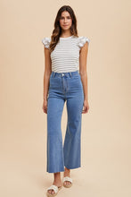 Load image into Gallery viewer, Annie Wear Ruffled Striped Round Neck Cap Sleeve Knit Top