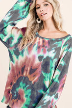 Load image into Gallery viewer, Tie Dye Print Terry Top with Puff Sleeves