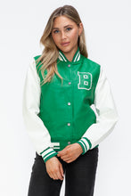Load image into Gallery viewer, Love Me Now PU Leather Contrast Snap Down Bomber Jacket