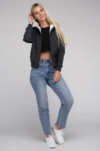 Ambiance Apparel Fuzzy Trim Zip-Up Crop Hoodie