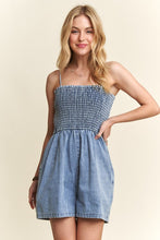 Load image into Gallery viewer, ADORA Smocked Spaghetti Strap Denim Romper