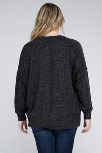 ZENANA Plus Brushed Melange Drop Shoulder Sweater