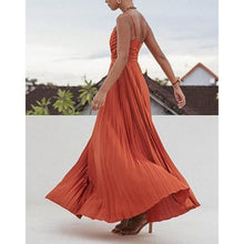 Load image into Gallery viewer, Pleated Adjustable Spaghetti Strap Maxi Solid Dresse, S, 3D-144D005