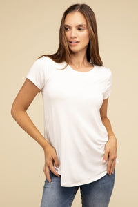 ZENANA Round Hem Rayon Short Sleeve Top