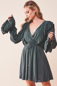 One and Only Collective Inc RUFFLE SURPLICE TIED MINI DRESS