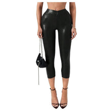Load image into Gallery viewer, Faux Leather Capri Pants Crossover Elastic Waist Skinny Leggings, 1LL-164B001