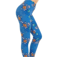 Load image into Gallery viewer, DENIM BLUE FLORAL ROSE SOFT LEGGINGS 15I-L028