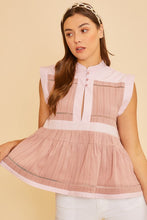 Load image into Gallery viewer, Annie Wear Contrast Trim Peplum Button Detail Blouse