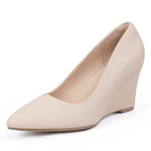 Load image into Gallery viewer, Nude Closed Toe  Low Heel Pointed Toe Wedge Shoes, Size 6, 21C-190S001