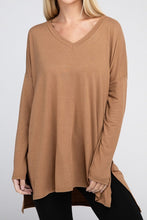 Load image into Gallery viewer, ZENANA Dolman Long Sleeve V-Neck Side Slit Hi-Low Hem Top