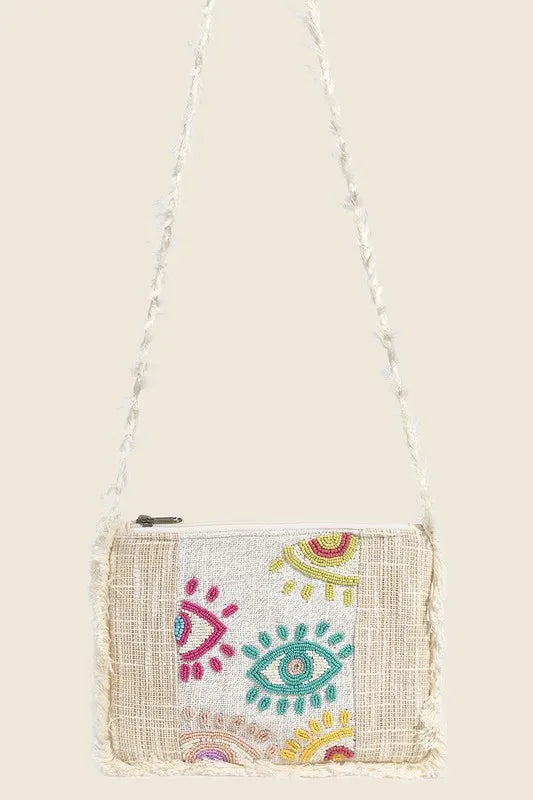 Beaded Eye Pattern Crossbody Bag