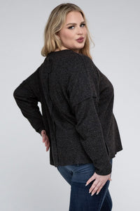 ZENANA Plus Ribbed Brushed Melange Hacci Sweater