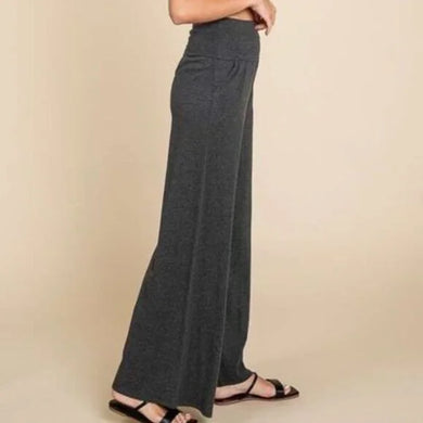 Wide Waistband High Waist Wide Leg Pants Side