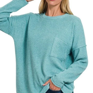 Ribbed Brushed Soft Melange Hacci Sweater Front