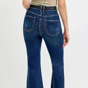 RISEN Tummy Control Frayed Hem Flare Jeans Back
