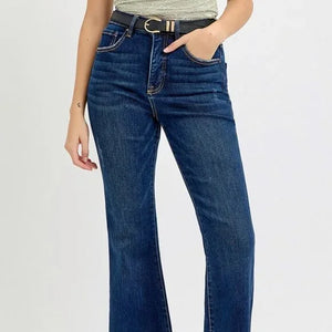 RISEN Tummy Control Frayed Hem Flare Jeans Front