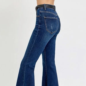 RISEN Tummy Control Frayed Hem Flare Jeans Side