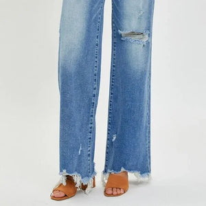 RISEN Full Size High Rise Frayed Hem Wide Leg Jeans Size 2XL B007