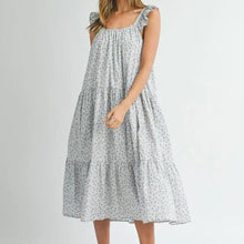 Load image into Gallery viewer, MABLE Floral Ruffle Shoulder Tiered Midi Dress, Medium, D004