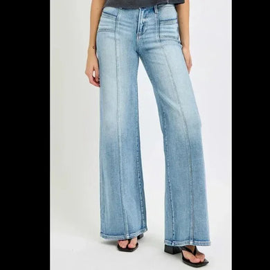 RISEN Mid Rise Wide Jeans with Front Patch Pocket, 5(27) B011