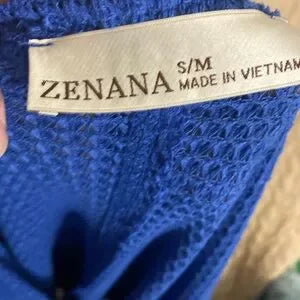 Zenana Blue Brushed Waffle Exposed Seam Top, size S/M, T009