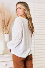 Load image into Gallery viewer, Double Take Eyelet Dropped Shoulder Round Neck Blouse