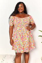 Load image into Gallery viewer, Double Take Smocked Sweetheart Neck Flounce Sleeve Mini Dress