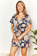 Load image into Gallery viewer, Double Take Botanical Print Surplice Neck Tie Waist Romper