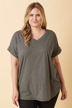 Load image into Gallery viewer, Mittoshop Full Size V-Neck Rolled Short Sleeve T-Shirt