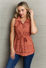 Load image into Gallery viewer, Ninexis Follow The Light Sleeveless Collared Button Down Top