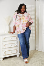 Load image into Gallery viewer, Double Take Floral Round Neck Three-Quarter Sleeve Top