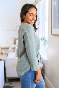 NOW N FOREVER Austin Waffle Knit Basic Top In Sage