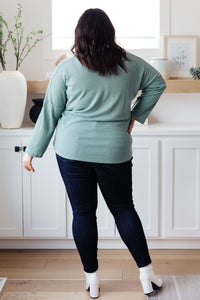 NOW N FOREVER Austin Waffle Knit Basic Top In Sage