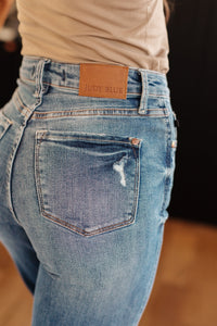 JUDY BLUE Bree High Rise Control Top Distressed Straight Jeans
