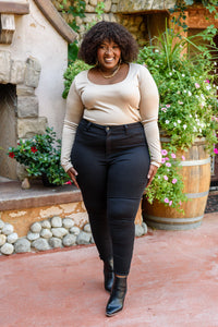MITTOSHOP Can You Believe It Basic Long Sleeve Top In Sand