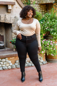 MITTOSHOP Can You Believe It Basic Long Sleeve Top In Sand