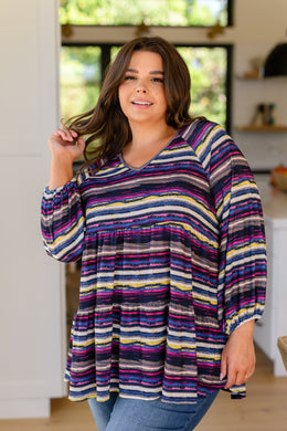 SHOPIN LA Circle Back Striped V-Neck Top