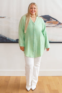 White Birch Corey Button Up Top In Vintage Green