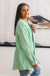 White Birch Corey Button Up Top In Vintage Green