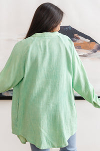 White Birch Corey Button Up Top In Vintage Green
