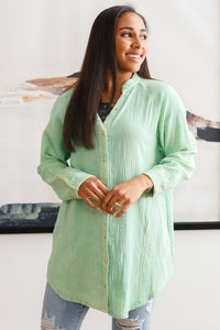 White Birch Corey Button Up Top In Vintage Green