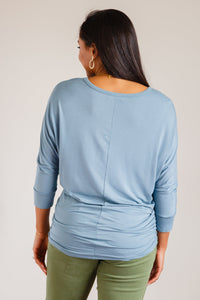 Zenana Daytime Boat Neck Top in Blue Gray